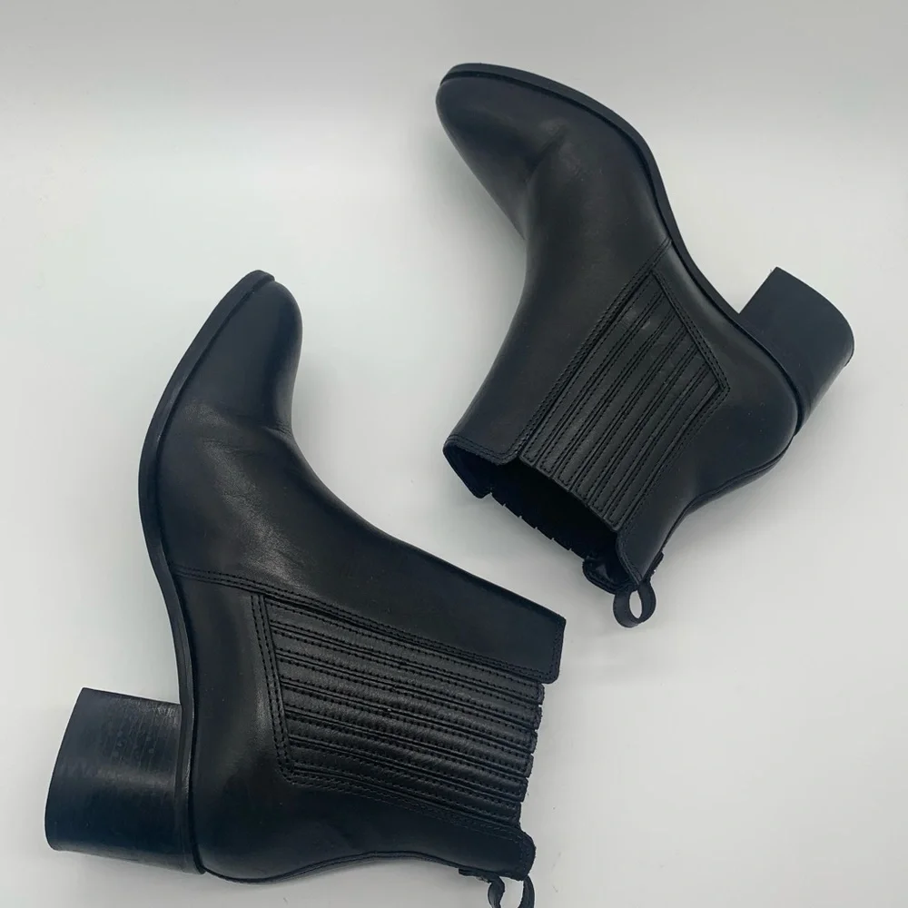Dune Elegant Black‎ Leather Ankle Boots with Stud Accents Block Heel size 40 UK
